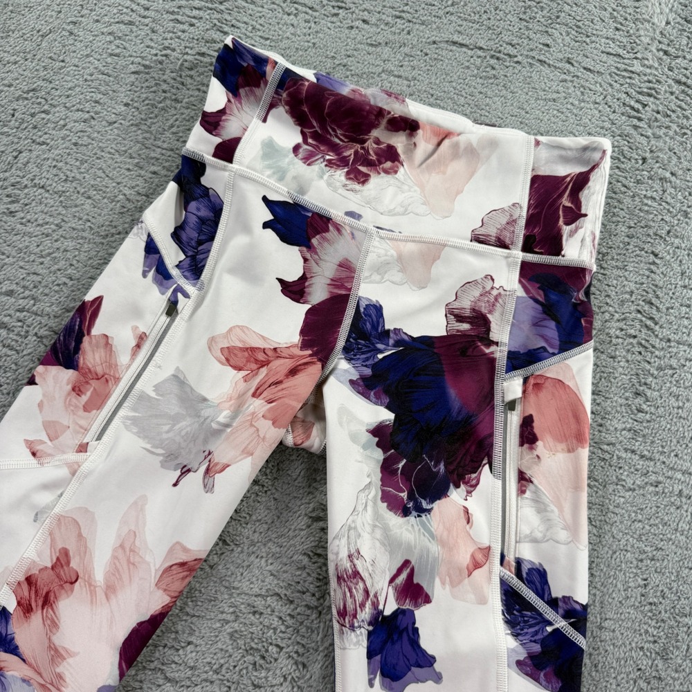 Athleta Rainier Printed Tight Women Small White Purple Floral Excellent Leggings